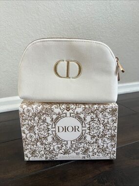 Dior Ivory Cosmetic Pouch with Gold CD Emblem